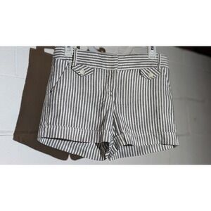 ABS Platinum Striped Shorts Cuffed Hem Button Details Linen & Cotton Size 2